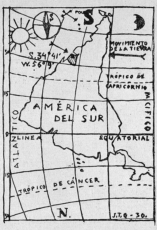 Joaquin Torres-Garcia, Mapa de Sudamérica Invertida (Inverted Map of South America), 1936